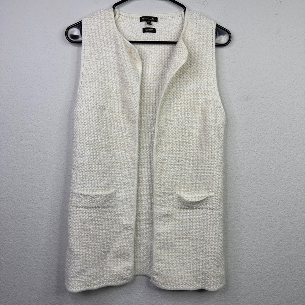 Massimo Dutti Sweater Vest Womens XS Cream Textured Knit Quiet Luxury Minimalist